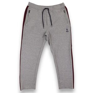 Polo Ralph Lauren Double Knit Track Pants Mens Medium - Gray w/Red Blue Stripe